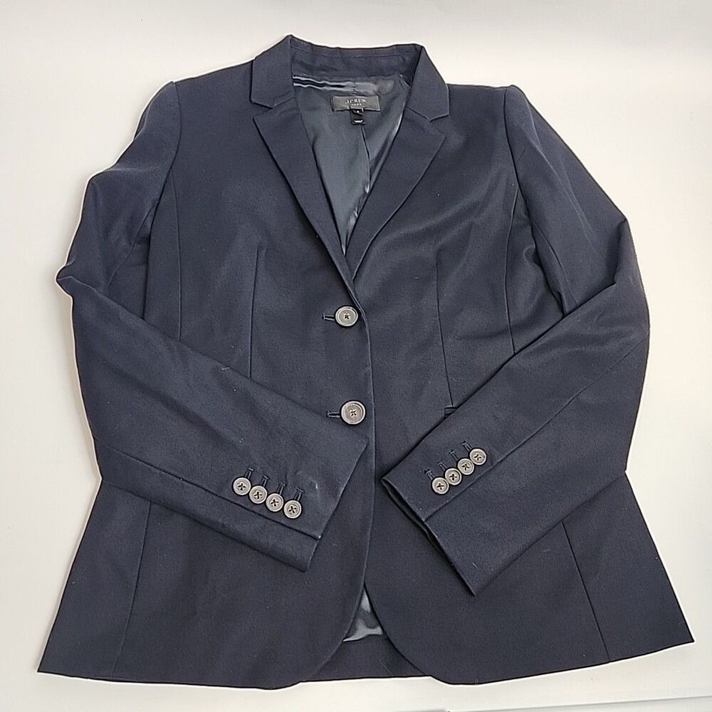 J.Crew 1035 Blazer Womens Sz 6 100% Cotton Navy Blue Jacket Two Button Pockets
